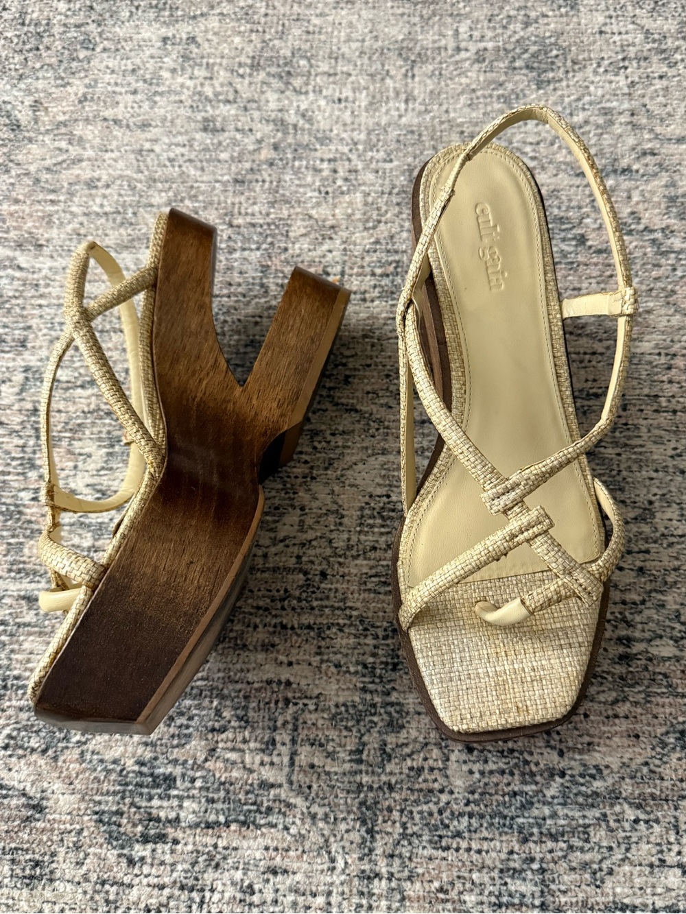 cult gaia Strappy Wood-Block Slingback Heels